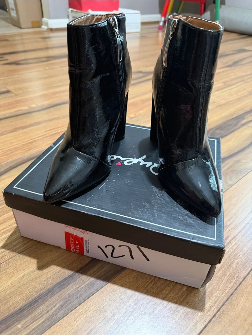 Patent Pointed-Toe Black Ankle Boots - Women's